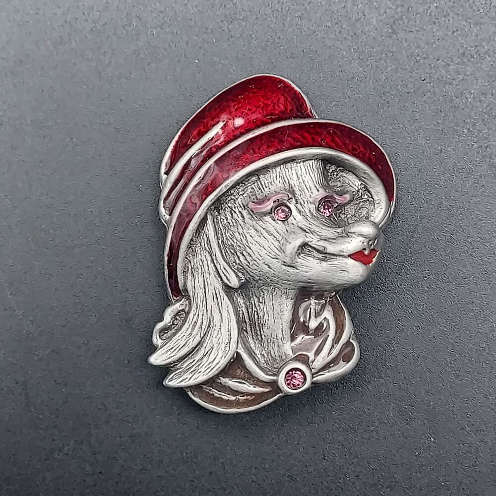 Dog in Hat Brooch Red Hat Society Eye Glass Holder NOS - Picture 3 of 10